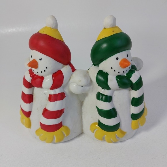 PartyLite P0476 Two Snowman Pillar Candle Holder Christmas Decoration - Picture 1 of 6